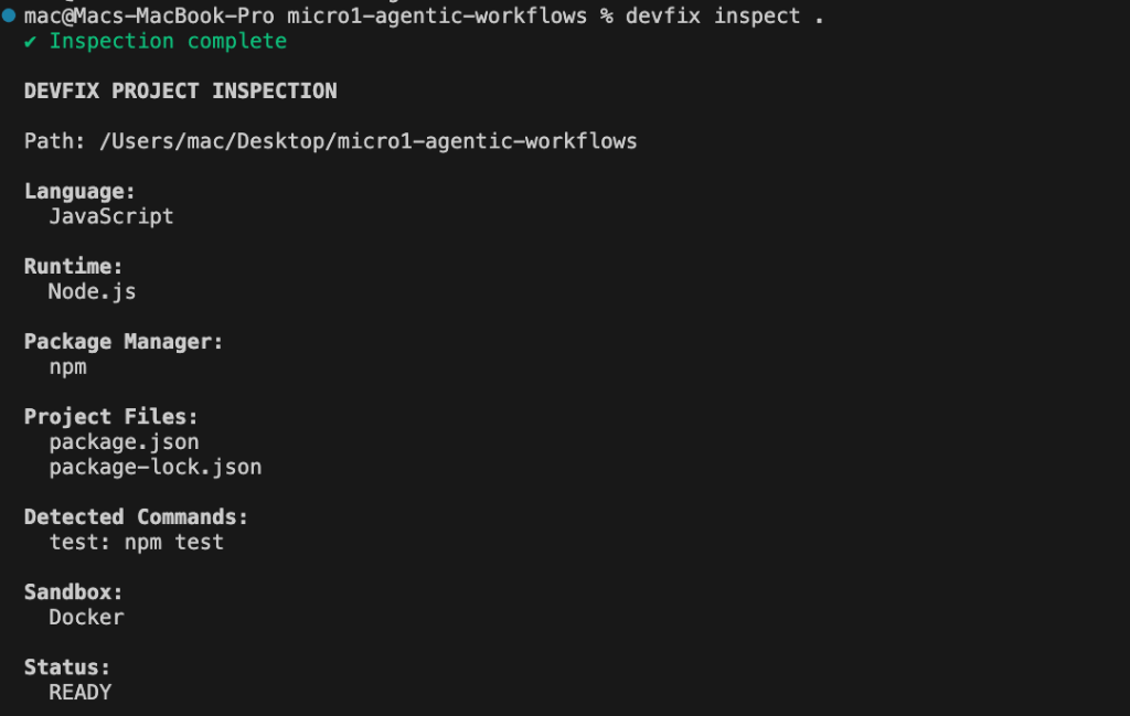 DevFix Inspect Command Output
